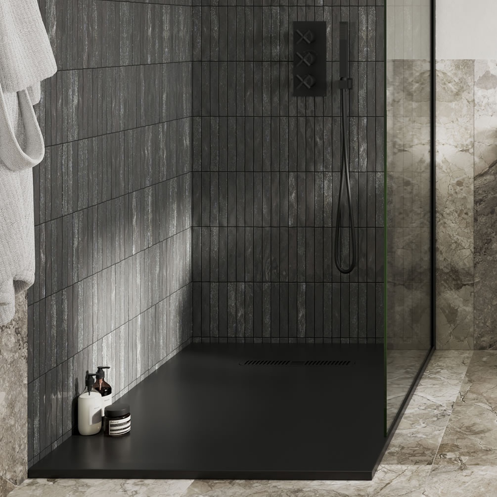 Crosswater Vito 1100mm x 800mm Matt Black Rectangular Dolomite Shower Tray - Lifestyle Image 1